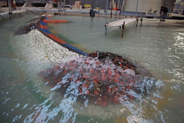 Main breakwater exposed to 100 year wave condition in 3D | Artelia hydraulics