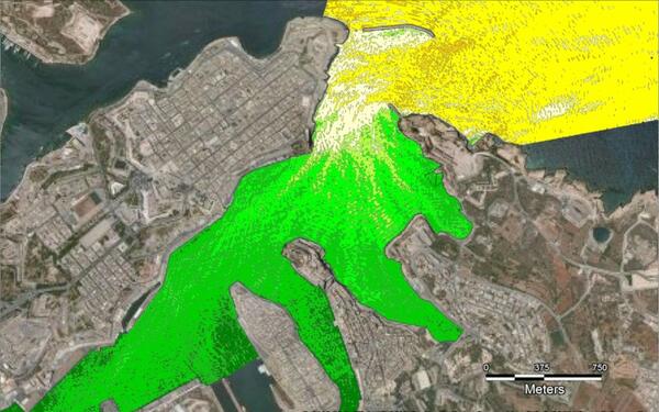 Numerical model: diagram of wave disturbance in Grand Harbour with N75° chop, Tp= 5s | Artelia Hydraulics