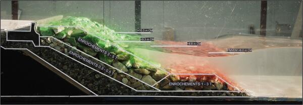 Trunk section of the coastal protection in wave flume | Artelia hydraulics