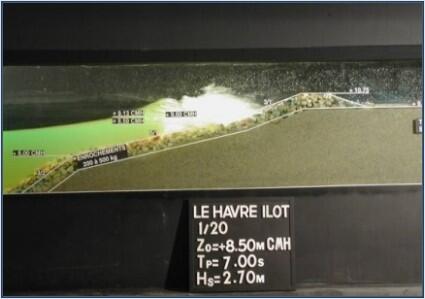 Stability of the island coastal protection in wave flume | Artelia hydraulics