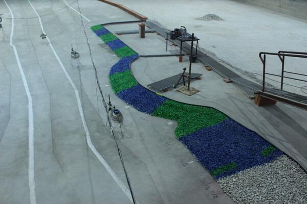 Model layout in the wave tank | Artelia hydraulics