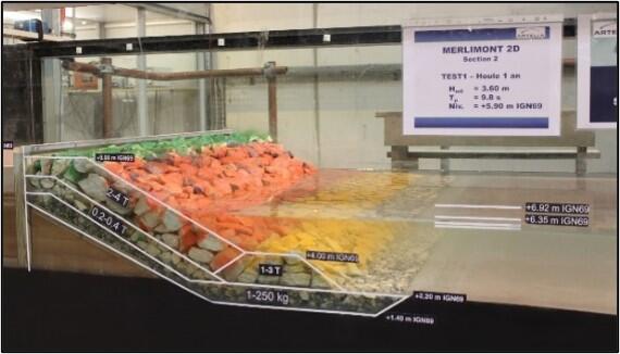 Trunk section in wave flume | Artelia hydraulics